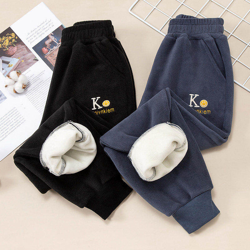 儿童加绒裤子男女童时尚舒适束脚裤秋冬加厚外穿保暖裤休闲运动裤