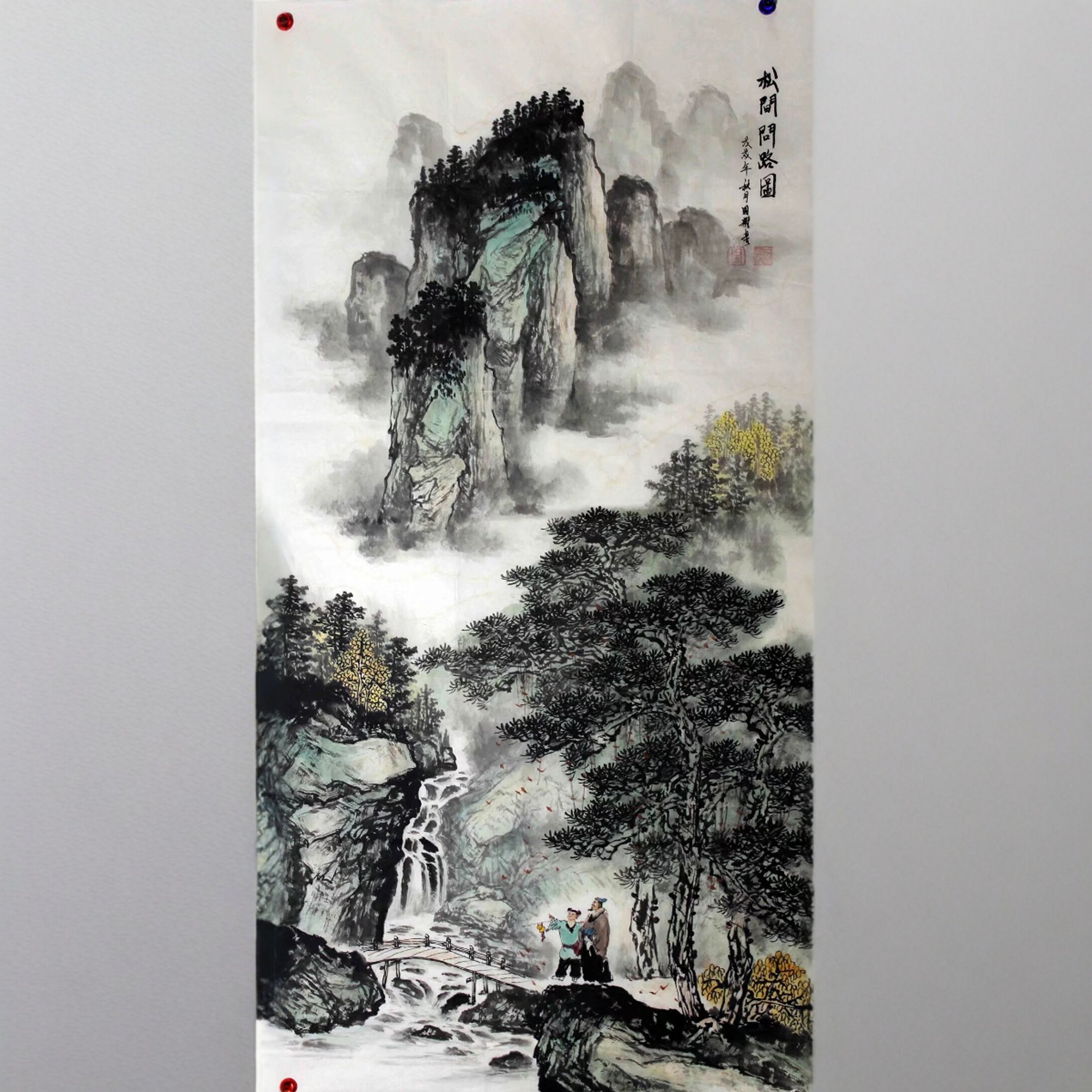 四尺手绘国画真迹原稿秋山问路图国画