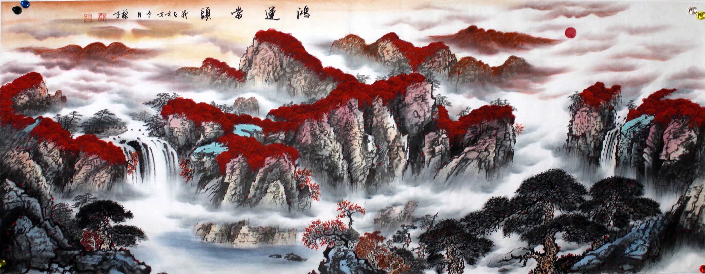 小六尺手绘国画真迹原稿鸿运当头国画
