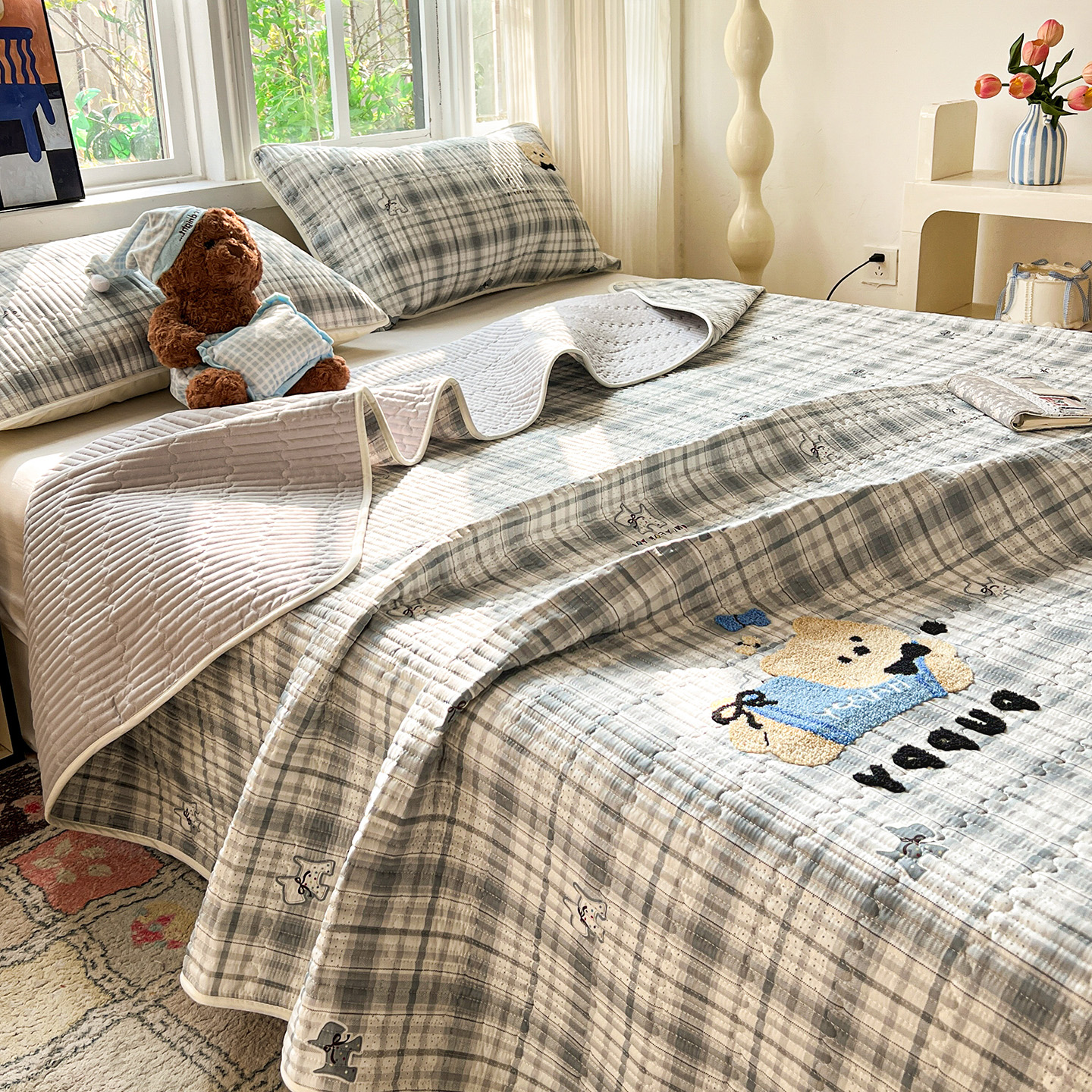 纯棉夹棉床盖全棉毛巾绣厚款床单