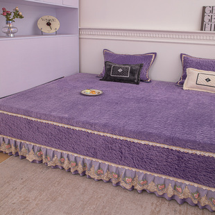 冬款加厚牛奶绒床盖单件榻榻米加绒纯色绗缝床单厚款加棉大炕盖子