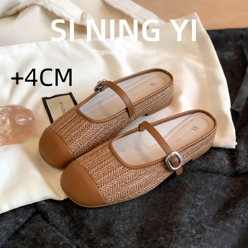 羊皮款~内增高镂空包头凉鞋半拖鞋女夏外穿编织凉拖鞋沙滩鞋大码,女鞋,包头拖,淘宝优惠券,粉丝福利购,淘宝优惠卷