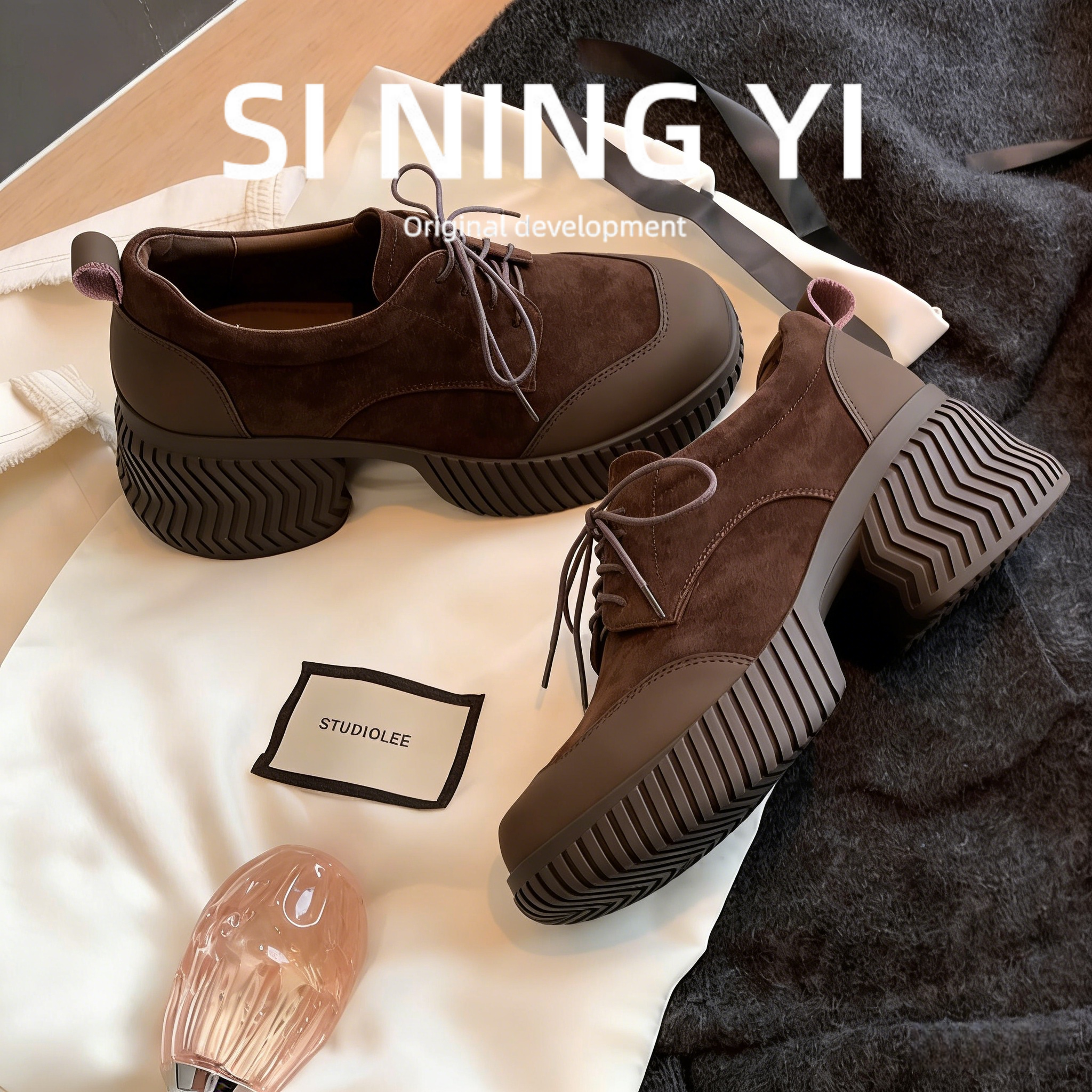 【羊皮版】真皮复古风时尚圆头系带防水台厚底不累脚休闲深口单鞋,女鞋,深口单鞋,淘宝优惠券,粉丝福利购,淘宝优惠卷