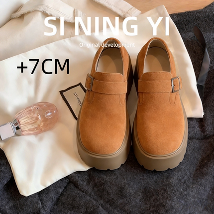 新款灰色加绒勃肯鞋厚底女小个子7CM内增高小土豆一脚蹬单鞋女冬