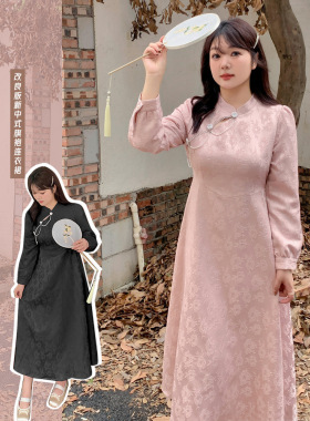 7931大码微胖胖MM女装秋新款新中式国风改良版旗袍连衣裙长裙-BFD