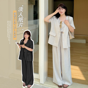 套装 胖MM气质风纯色慵懒风通勤上衣休闲裤 BFD 夏新款 7962轩辰女装