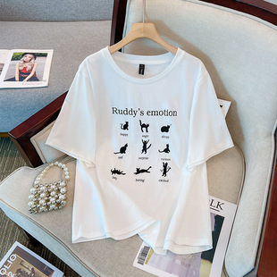 衫 大码 短袖 胖mm宽松显瘦遮肉遮肚韩版 3237 t恤女200斤正肩上衣夏装