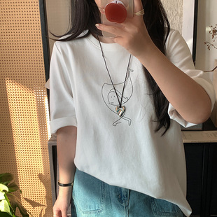 新款 女t恤W 胖mm大码 宽松上衣圆领卡通短袖 275 女装 双天2026年春季