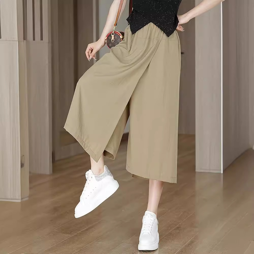 跨境韩国高腰百搭显瘦山本裤裙夏季休闲阔腿裤七分裤工装裤裙