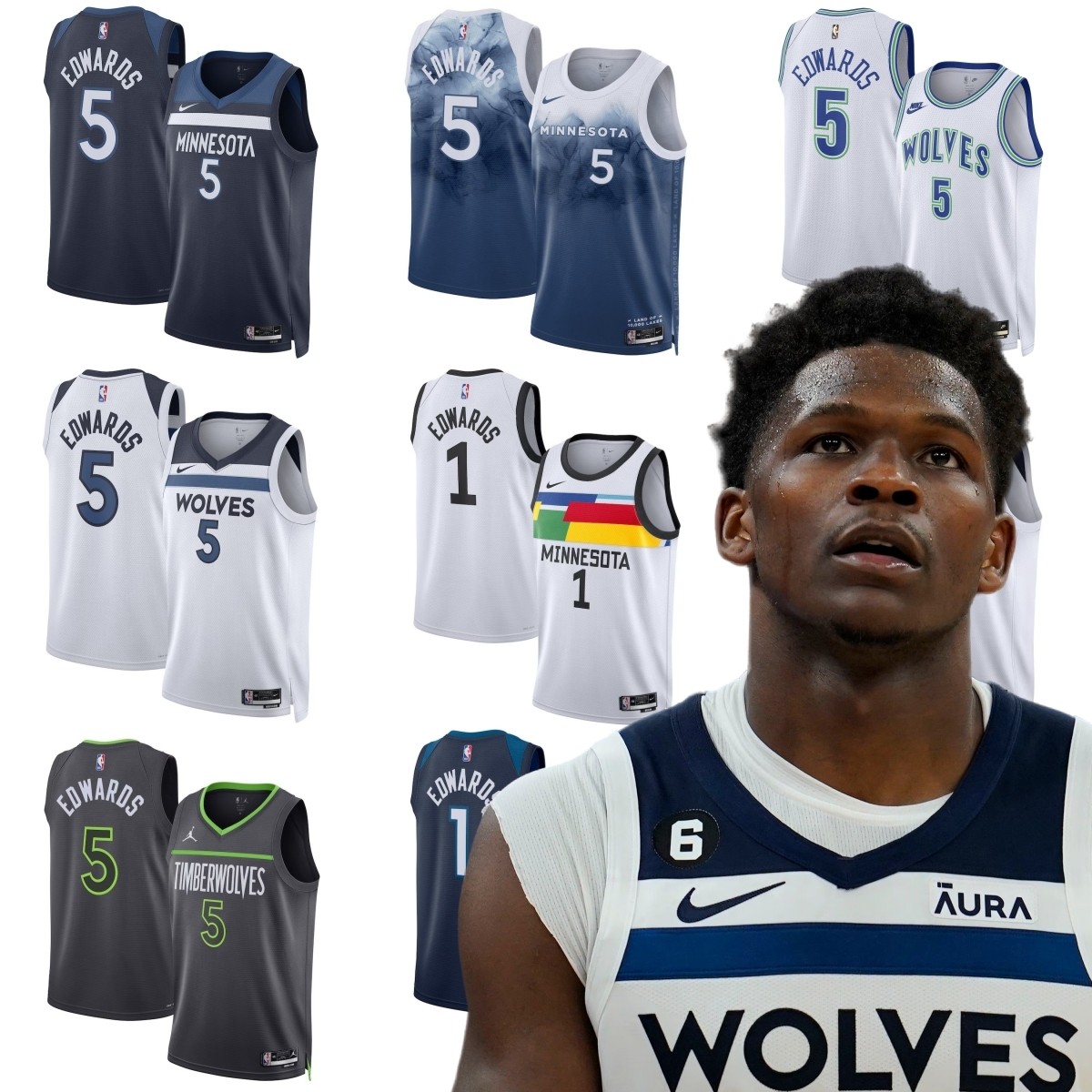 酷动城正品爱德华兹明尼苏达森林狼NIKE5号SW球迷版球衣篮球背心