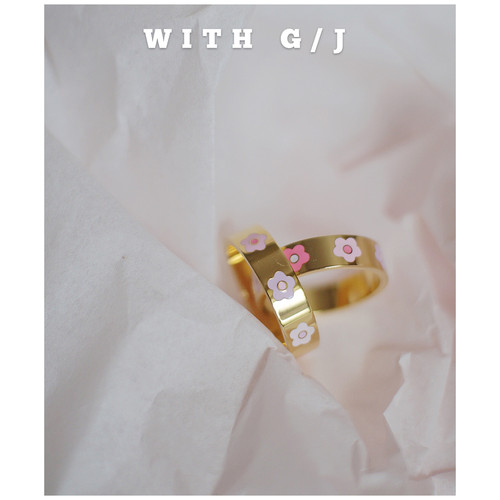 元气少女渐变小花朵保色钛钢戒指