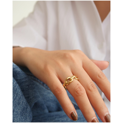 欧美时髦镂空几何方扣链条戒指