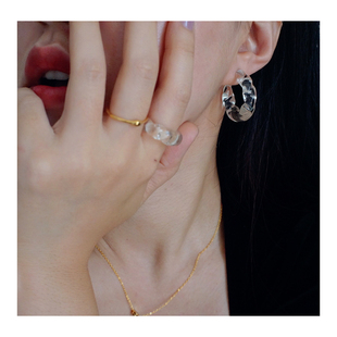 有形之水手工琉璃波纹冷淡风925银针耳环女韩国小众透明耳饰