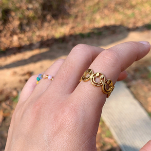 ins博主同款 拯救不开心 可爱镂空满圈笑脸戒指女时髦指环 WITH