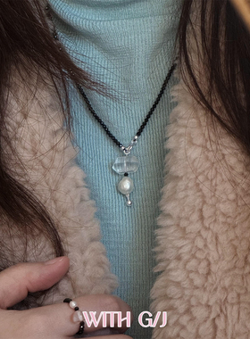 天然白水晶巴洛克珍珠纯银项链女