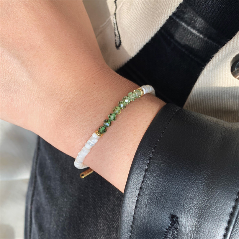 with gj原创小野绿 天然贝母锆石不规则层次感手链女小众设计手环