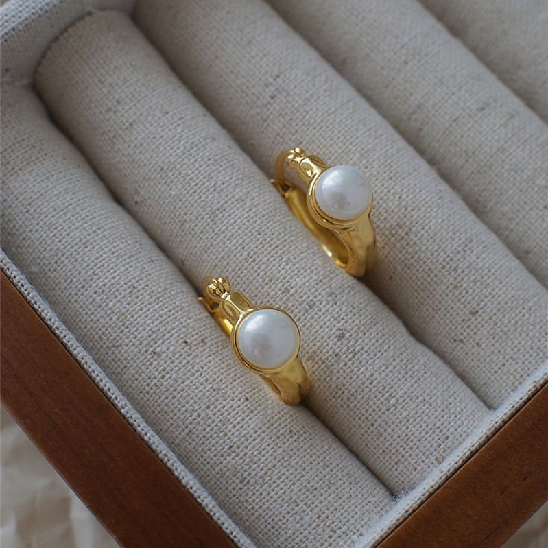 欧美炫彩贝珠肌理铜镀金耳环女