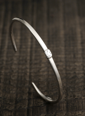 三沐BWL amp japan Hammerd bangle925纯银手工手打笑脸情侣手镯