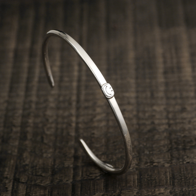 三沐BWL amp japan Hammerd bangle925纯银手工手打笑脸情侣手镯