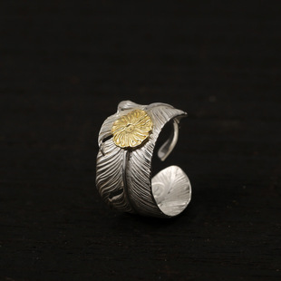 925纯银 三沐高桥吾郎 菊地健 kikuchi 菊花印羽毛戒指情侣 ken