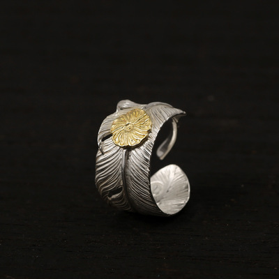 三沐高桥吾郎 ken kikuchi 菊地健 925纯银 菊花印羽毛戒指情侣