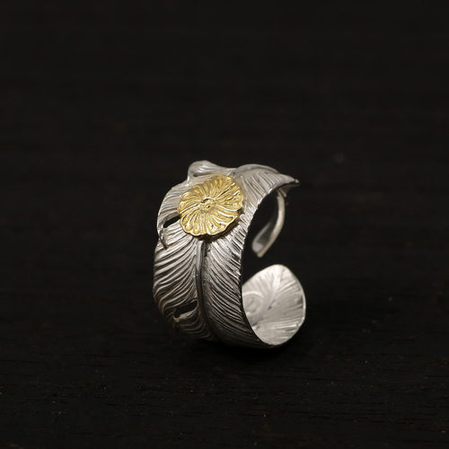 三沐高桥吾郎 ken kikuchi 菊地健 925纯银 菊花印羽毛戒指情侣