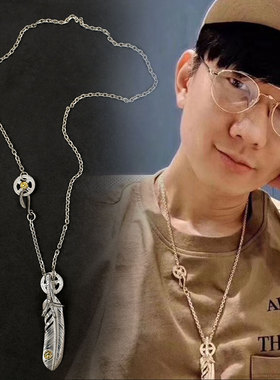 三沐饰家菊地健925纯银爪羽毛十字链林俊杰同款项链潮男女链银饰