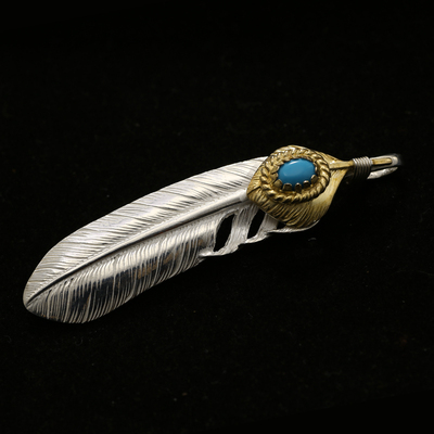 三沐饰家 KEN KIKUCHI 菊地健925纯银上金松石羽毛 项链男女吊坠