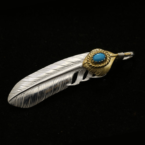 三沐饰家 KEN KIKUCHI 菊地健925纯银上金松石羽毛 项链男女吊坠