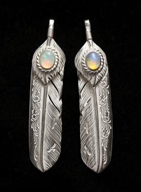 三沐鹫见太郎Taro Washimi镶欧泊石上银唐草飞行羽毛925纯银吊坠