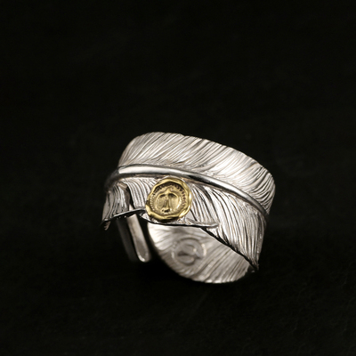 三沐高桥吾郎 ken kikuchi 菊地健 925纯银 18K点金羽毛戒指情侣