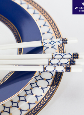 欧式圆圈蓝色金边碗碟骨瓷环保陶瓷中式筷子套装礼盒送礼佳品包邮