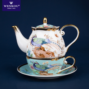 家用下午茶凤凰牡丹送礼 创意花茶单人茶具骨瓷子母壶套装 英式 欧式