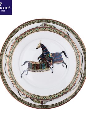 欧式骨瓷西餐牛排盘意面平盘水果盘圆盘英式出口奢华奔马图案新品