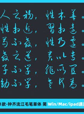 钟齐流江毛笔草体可商用ttf格式字帖体大气成人练字草书AI/PS字体