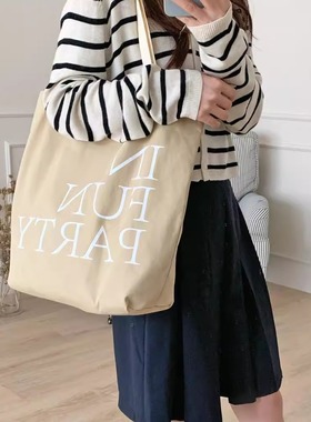 帆布包女新款手提袋大容量学生上课装书单肩托特包包ins日系百搭