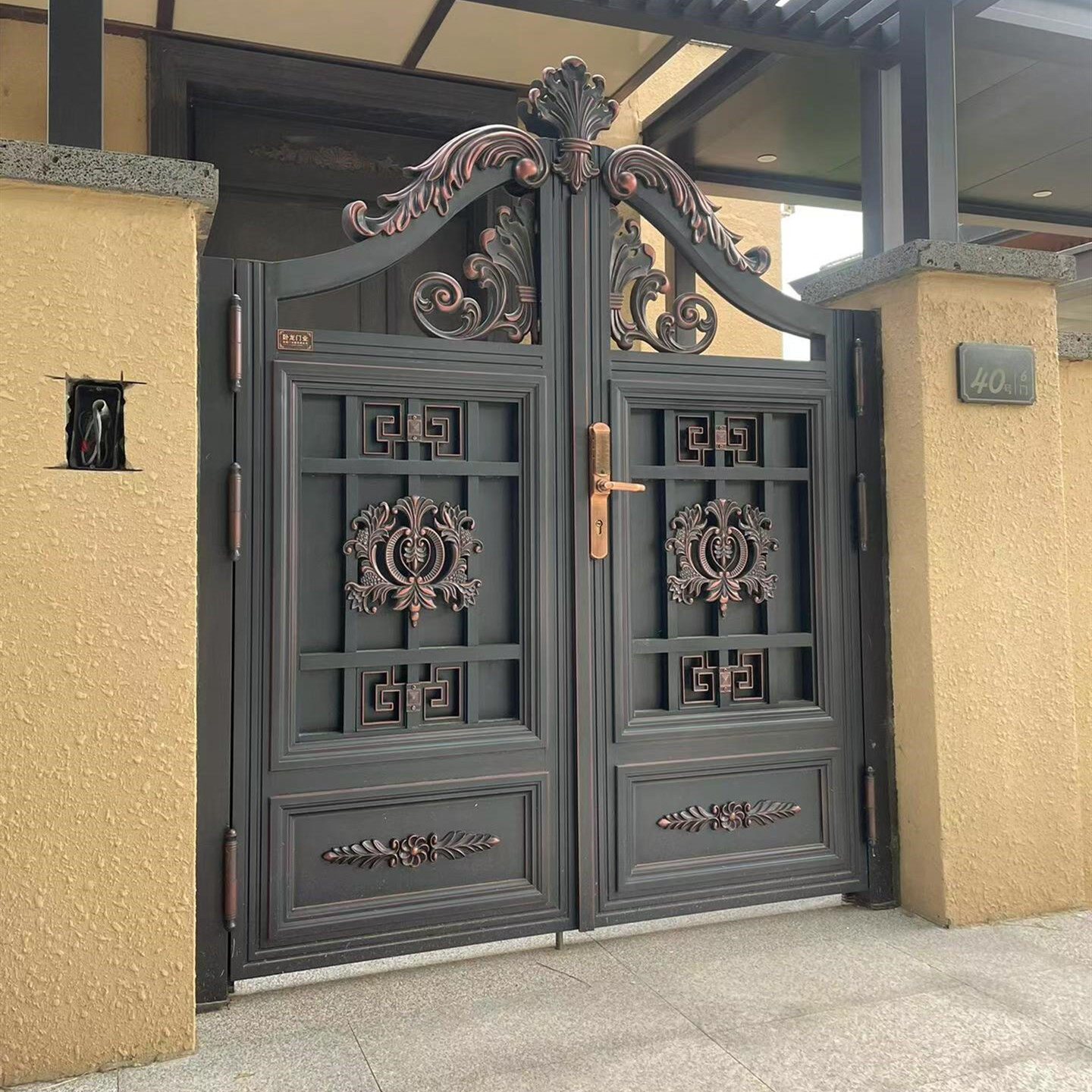 别墅大门铝合金庭院子双开门家用进户电动门农乡村自建房铝艺大门