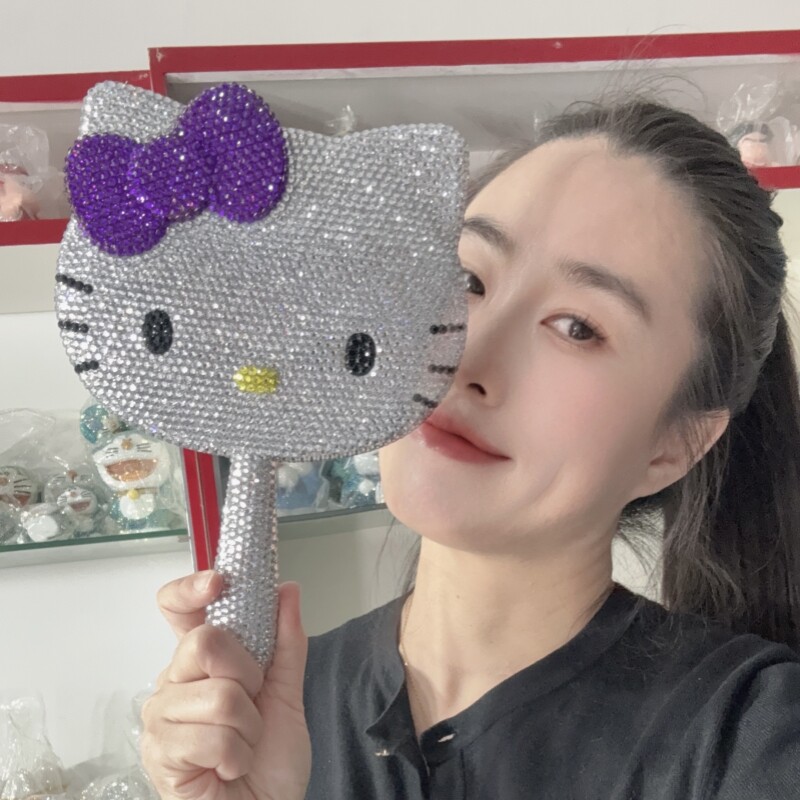 凯蒂猫手工DIY贴钻满钻手柄镜子