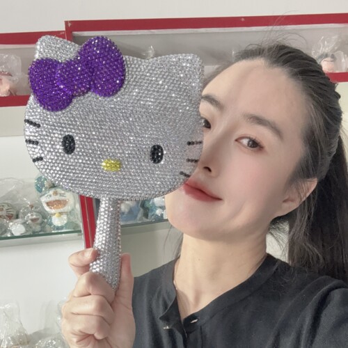 凯蒂猫手工DIY贴钻满钻手柄镜子