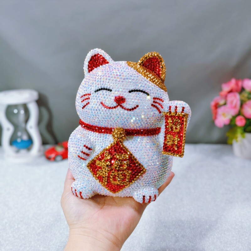 招财猫摆件存钱罐贴钻DIY创意储蓄罐防摔生日礼物卡通儿童零钱罐