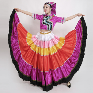 彝族服装女新款凉山全套大摆裙演出服 彝族衣服彝女民族风表演服