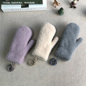 加绒加厚毛绒骑车仿貂毛学生保暖挂脖可爱 防寒手套女冬季 韩版 ins