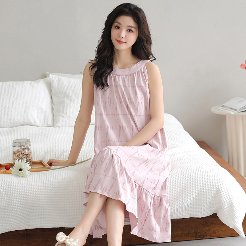 睡裙女夏季无袖背心睡裙女士夏季纯棉薄款吊带2025年新款坎肩性感