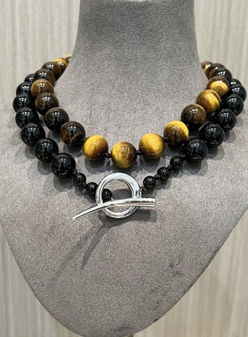 OT扣黑色玛瑙项链高级感串珠