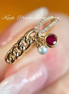 KiUJKs925纯银戒指女ins风镀18K金链条指环精致小众轻奢生日礼物