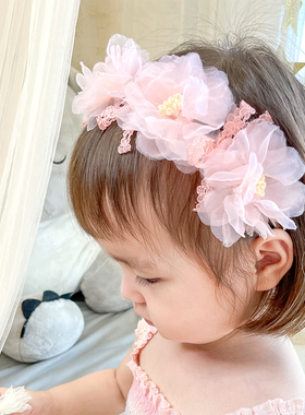 日韩女童宝宝发饰小仙女花朵发箍公主花环头饰儿童蕾丝蝴蝶结2023