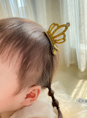 韩版儿童夹子头饰生日立体金色皇冠发夹中号轻便女孩子宝宝小公主