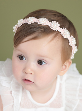 INS婴儿宝宝发带发箍儿童珍珠花朵飘带女童礼服发饰头饰公主仙女