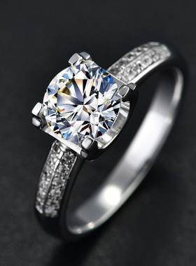 一克拉钻戒莫桑石双排牛头款女戒指情侣对戒简约时尚韩版镶钻婚戒