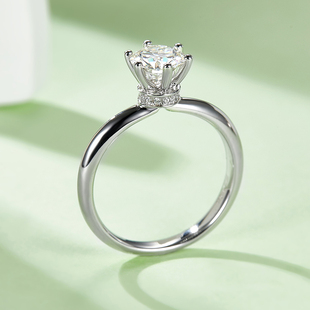 简约莫桑石经典 六爪钻戒女925纯银AU750白金求婚戒指情侣对戒轻奢